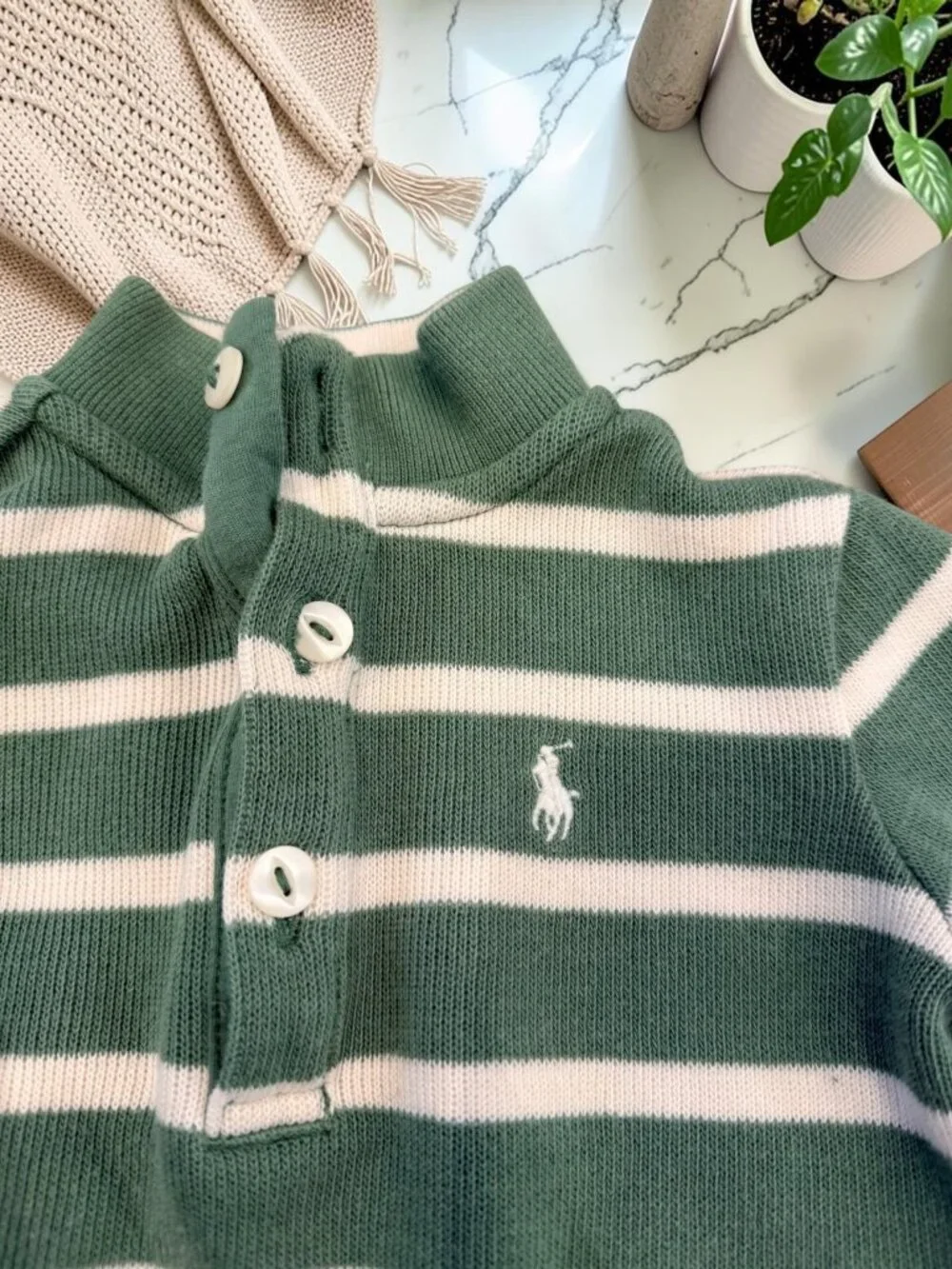 Ralph Lauren Green Cotton Striped Pullover Baby Sweater Infant Size 6 Months
